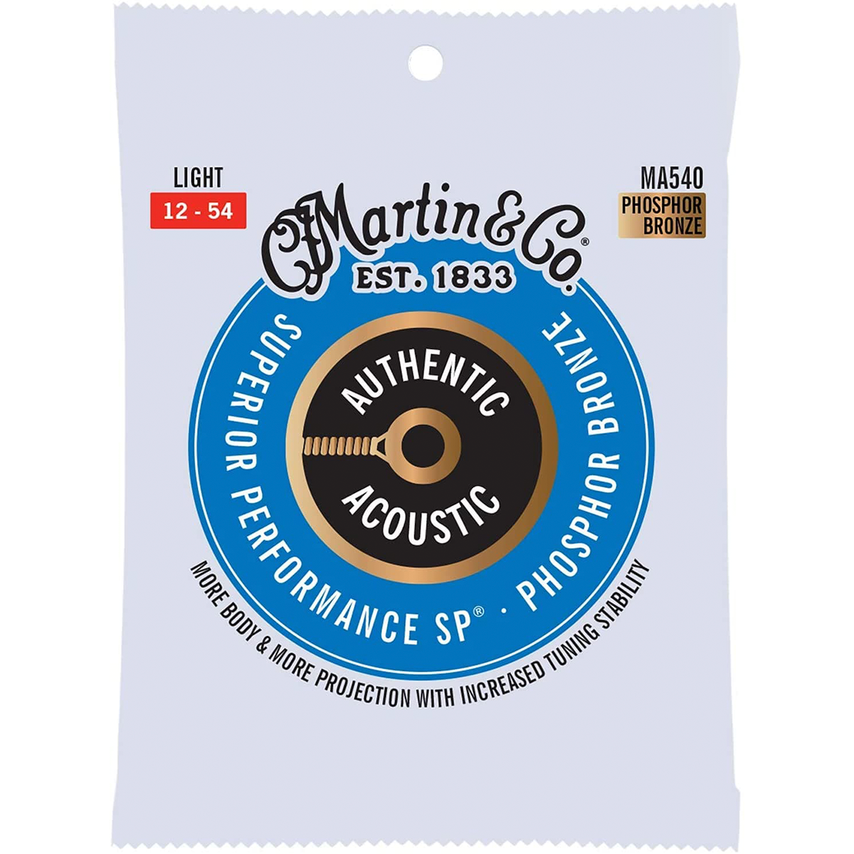 Martin Strings MA540 Phosphor Bronze Authentic Acoustic Guitar Strings Light 12 54