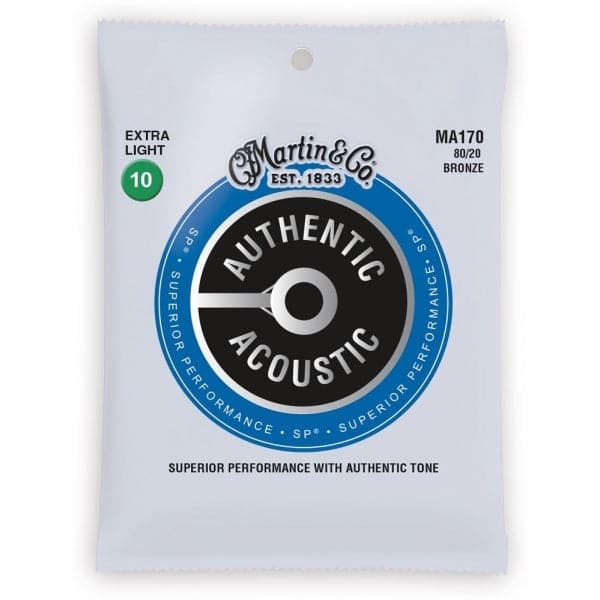 Martin Strings MA170 80 20 Bronze Authentic Acoustic Guitar Strings Extra Light 10 47