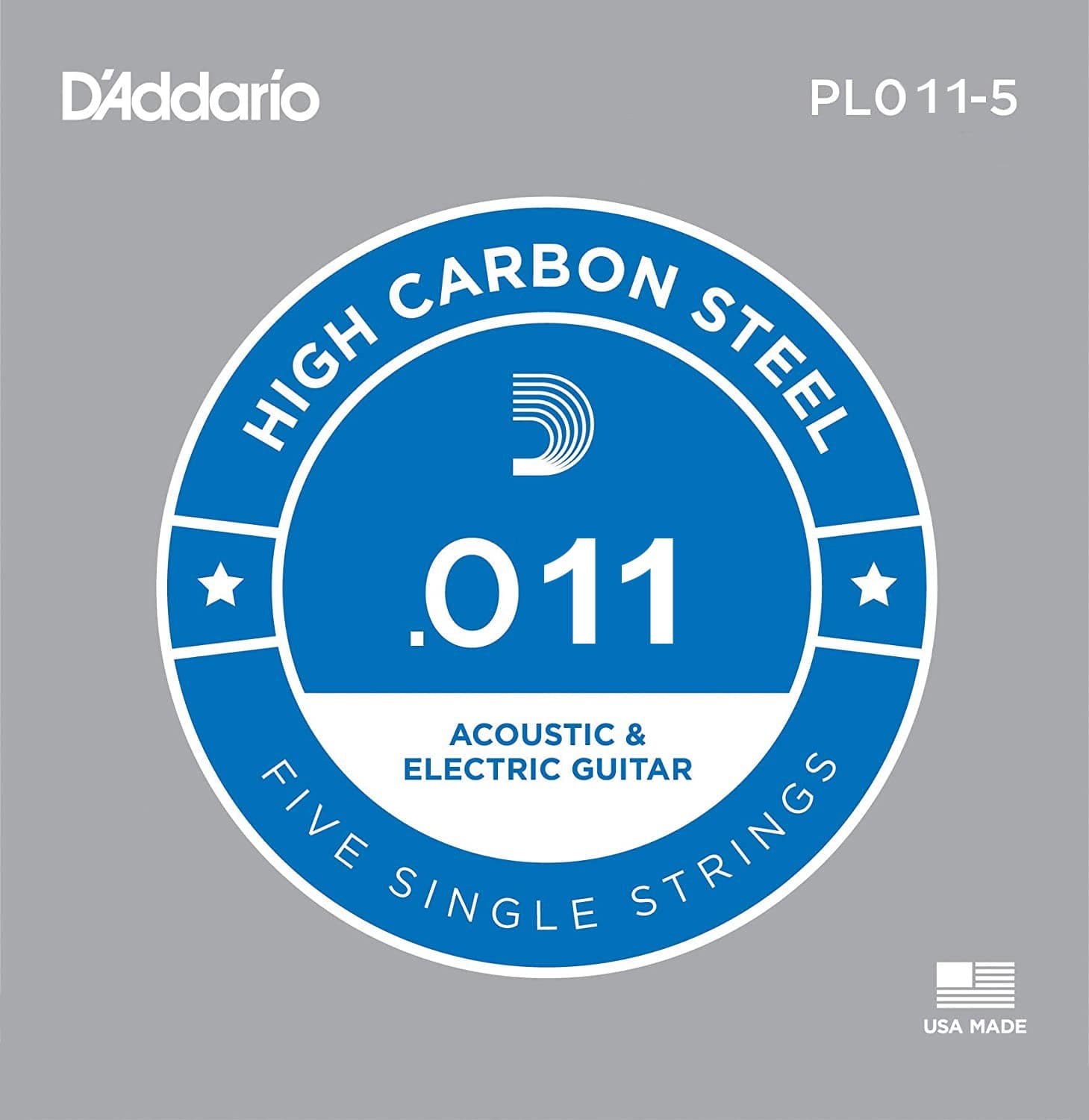 D Addario Strings 5x Plain Steel Guitar Strings .011 for Electric