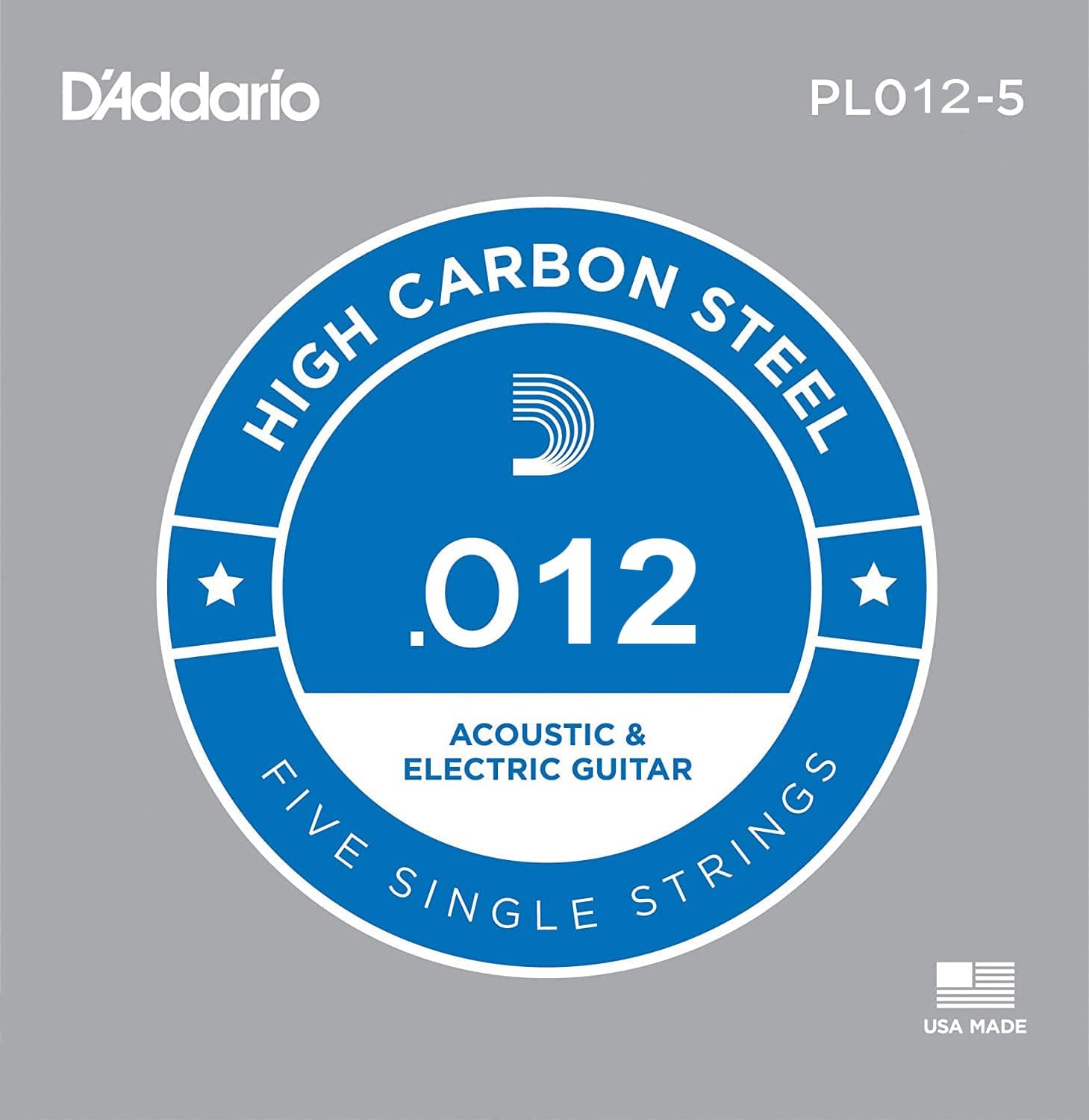 D Addario 5x Plain Steel Guitar Strings .012 for Electric Acoustic