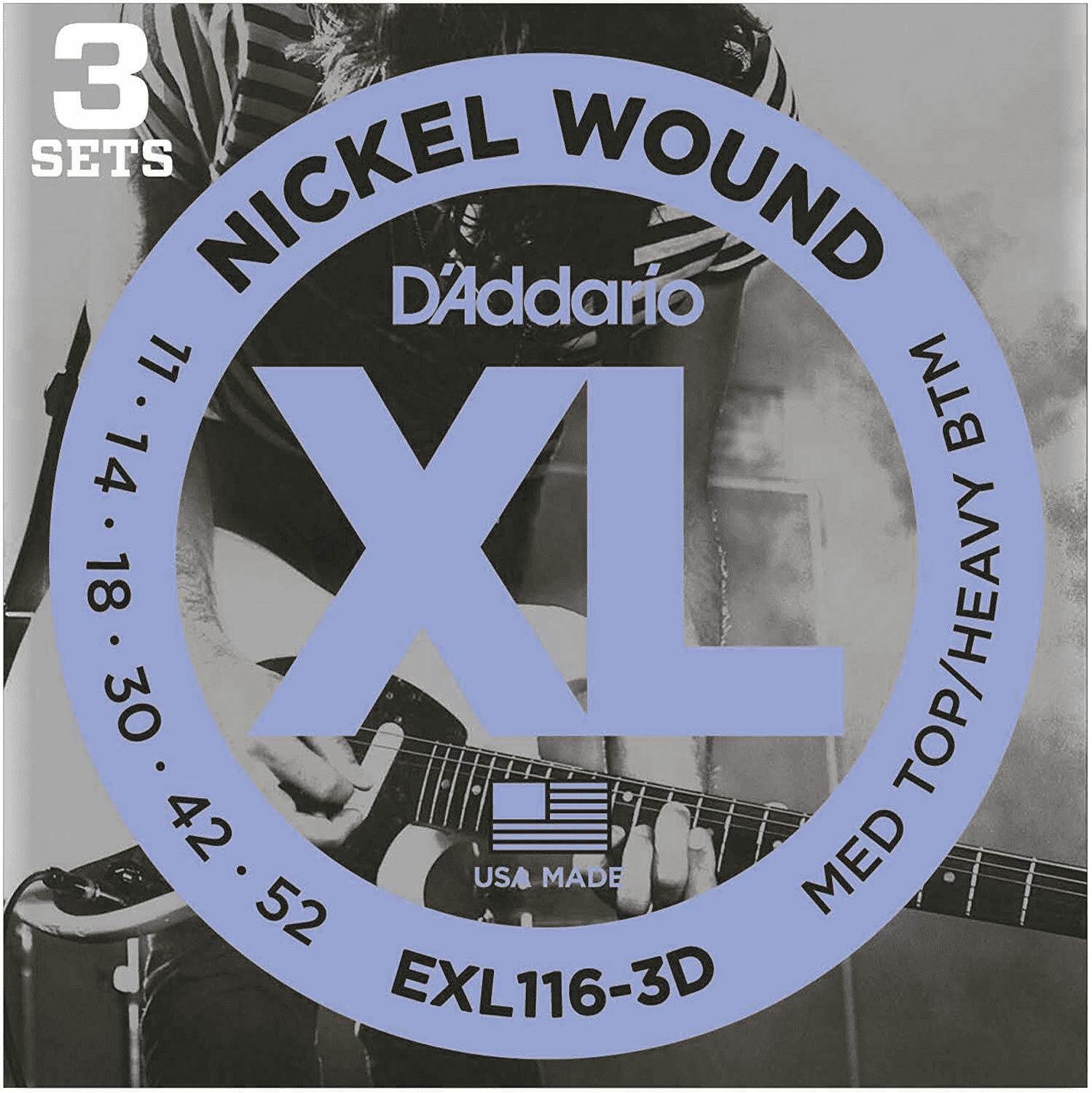 D addario EXL116 3D XL Electric Guitar Strings Medium Heavy 11 52