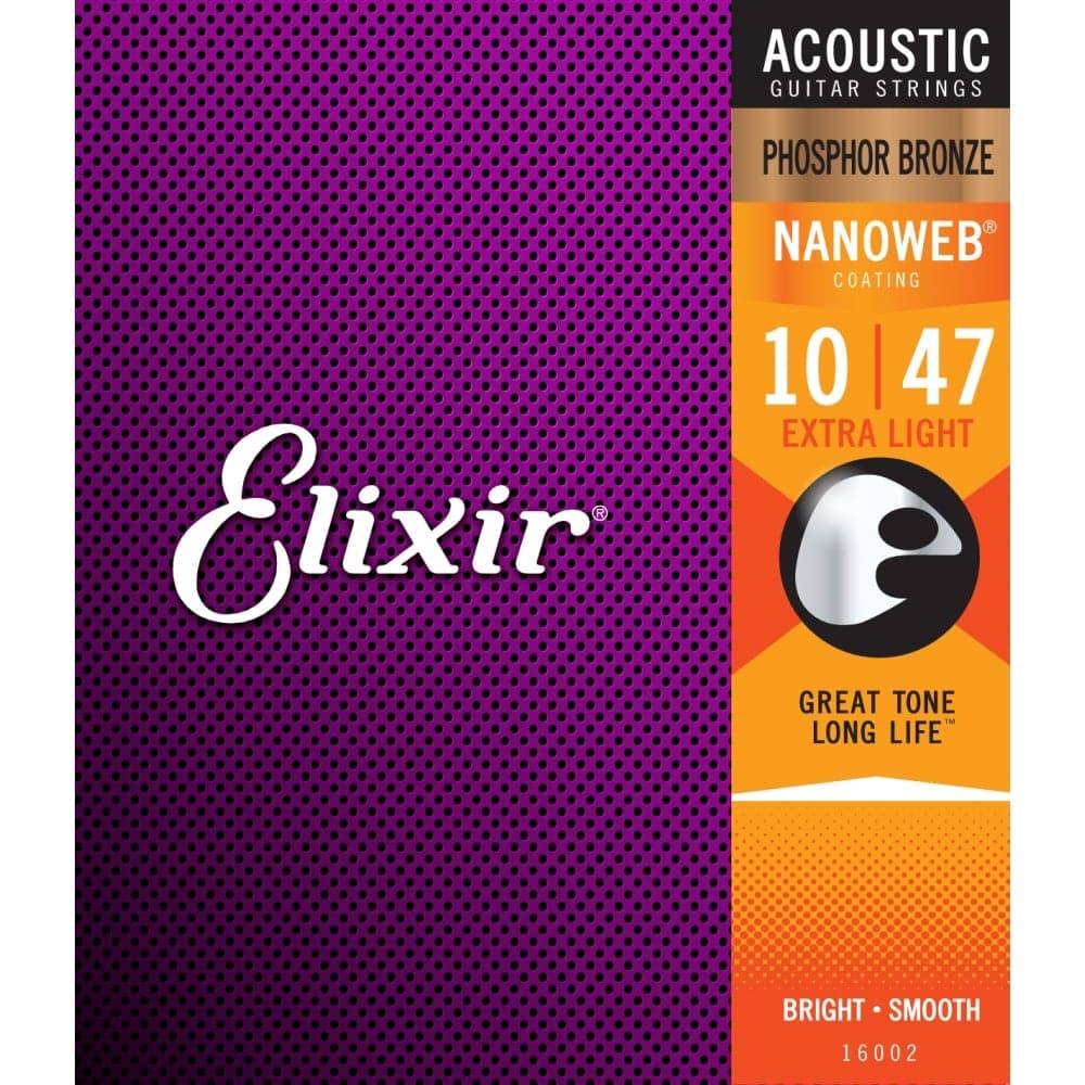 Elixir 16002 Nanoweb Coated Phosphor Bronze Acoustic Guitar Strings Extra Light 10 47