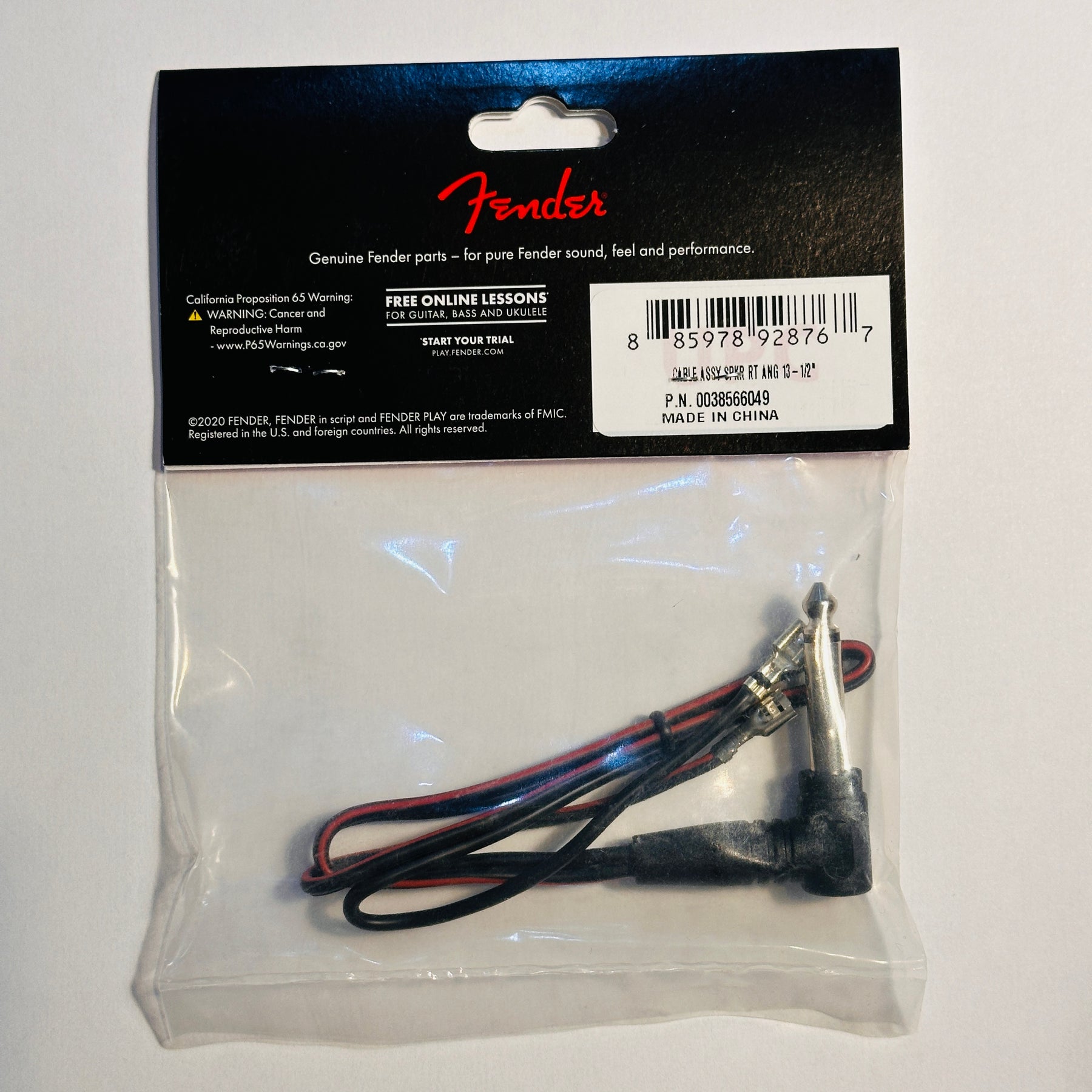 Fender Amplifier Speaker Cable, Right Angle, 13 1/2" for Most Tube Amps