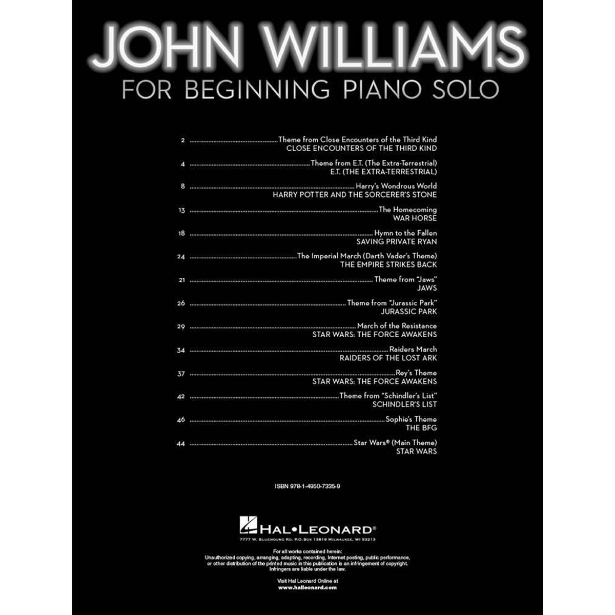 John Williams 14 Classic Themes for Beginning Piano Solo Book