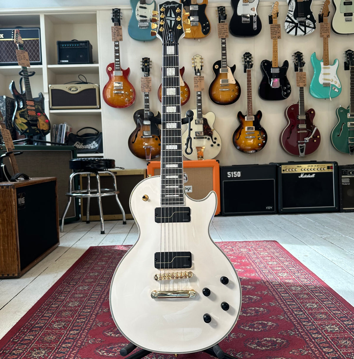 Epiphone Les Paul Custom Matt Heafy Signature 7-String Electric Guitar - Bone White - Preowned