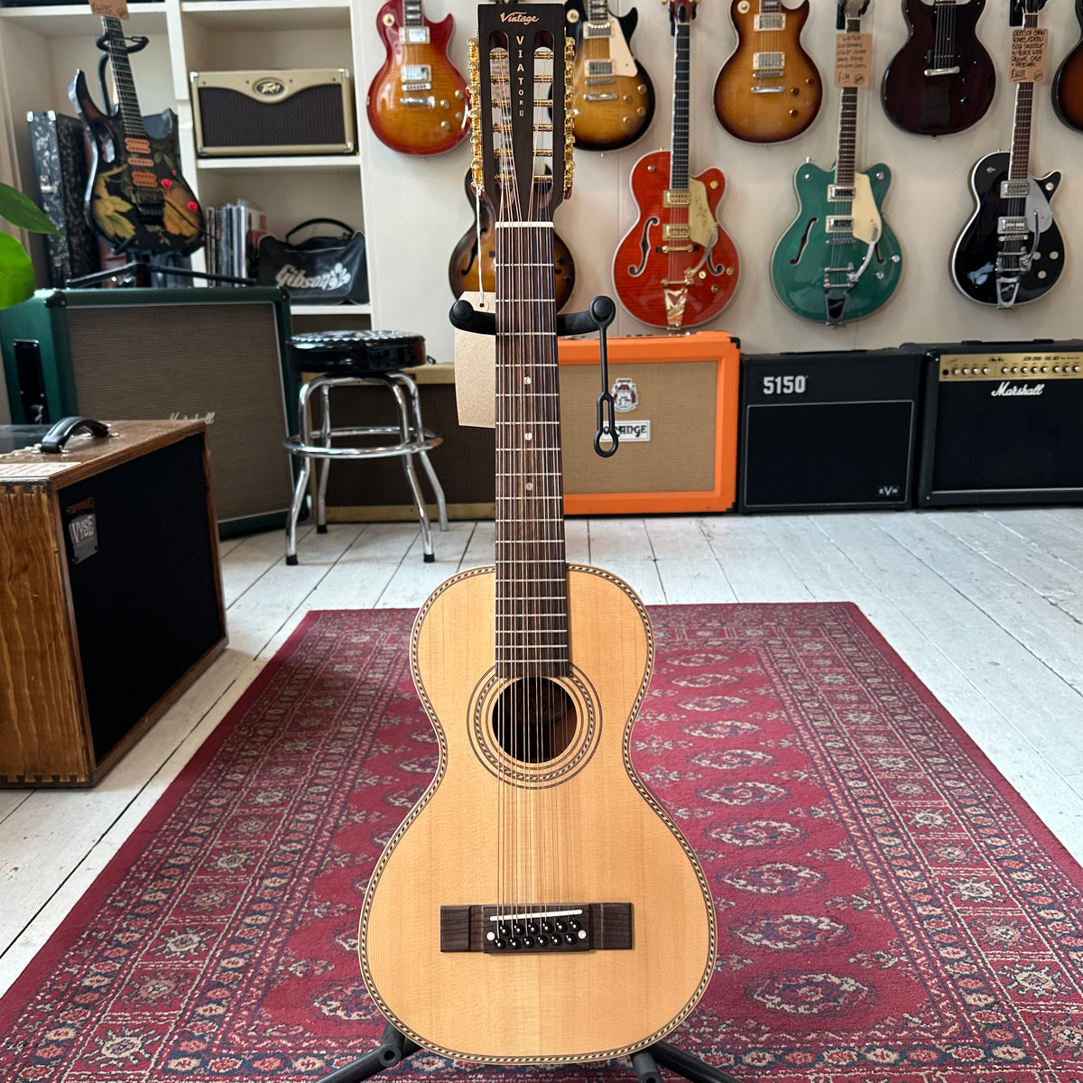 Vintage 'Viator' Paul Brett 12-String Electro-Acoustic Travel Guitar - Natural - Preowned