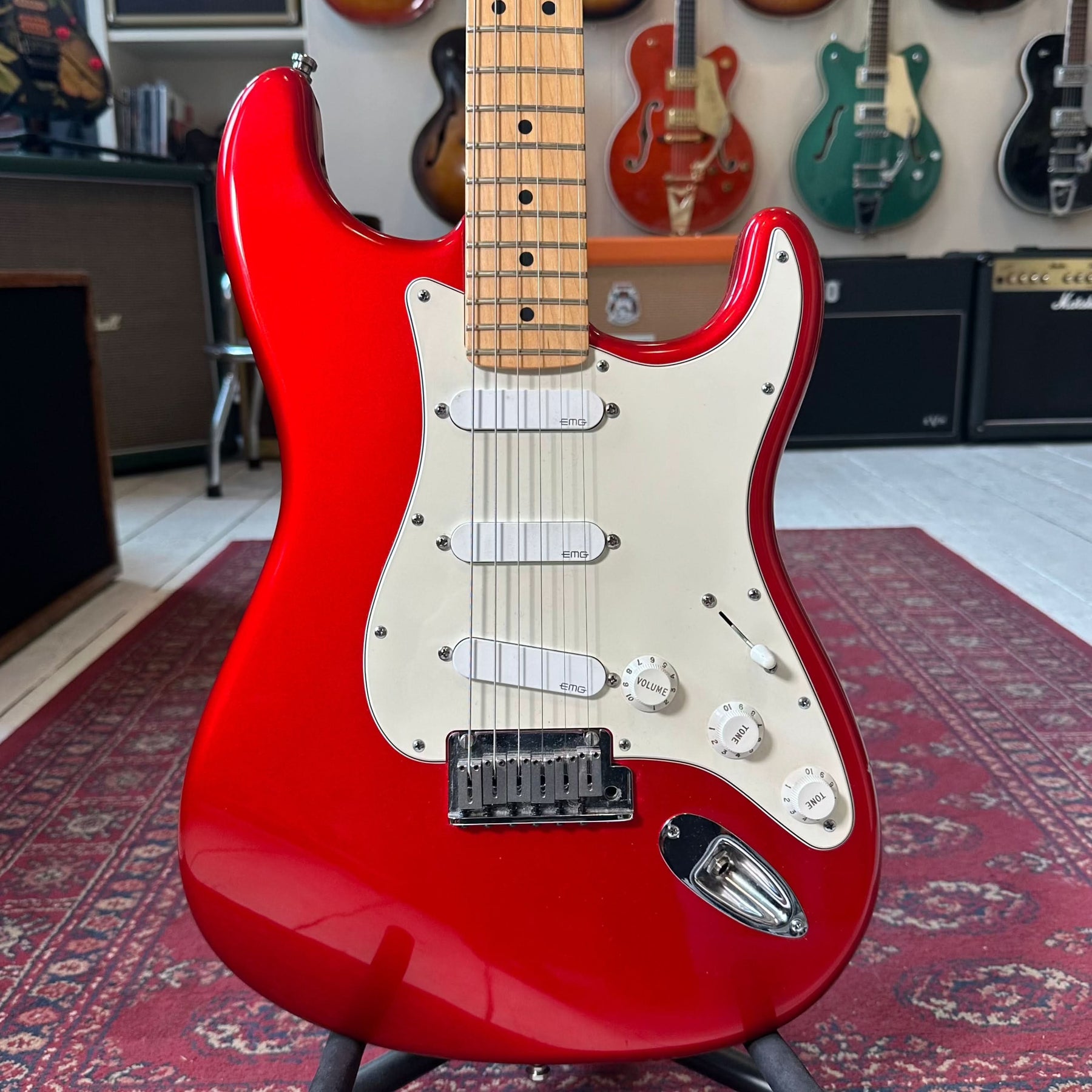 2002 Fender USA Stratocaster With David Gilmore EMG Pickups - Candy Apple Red - Preowned