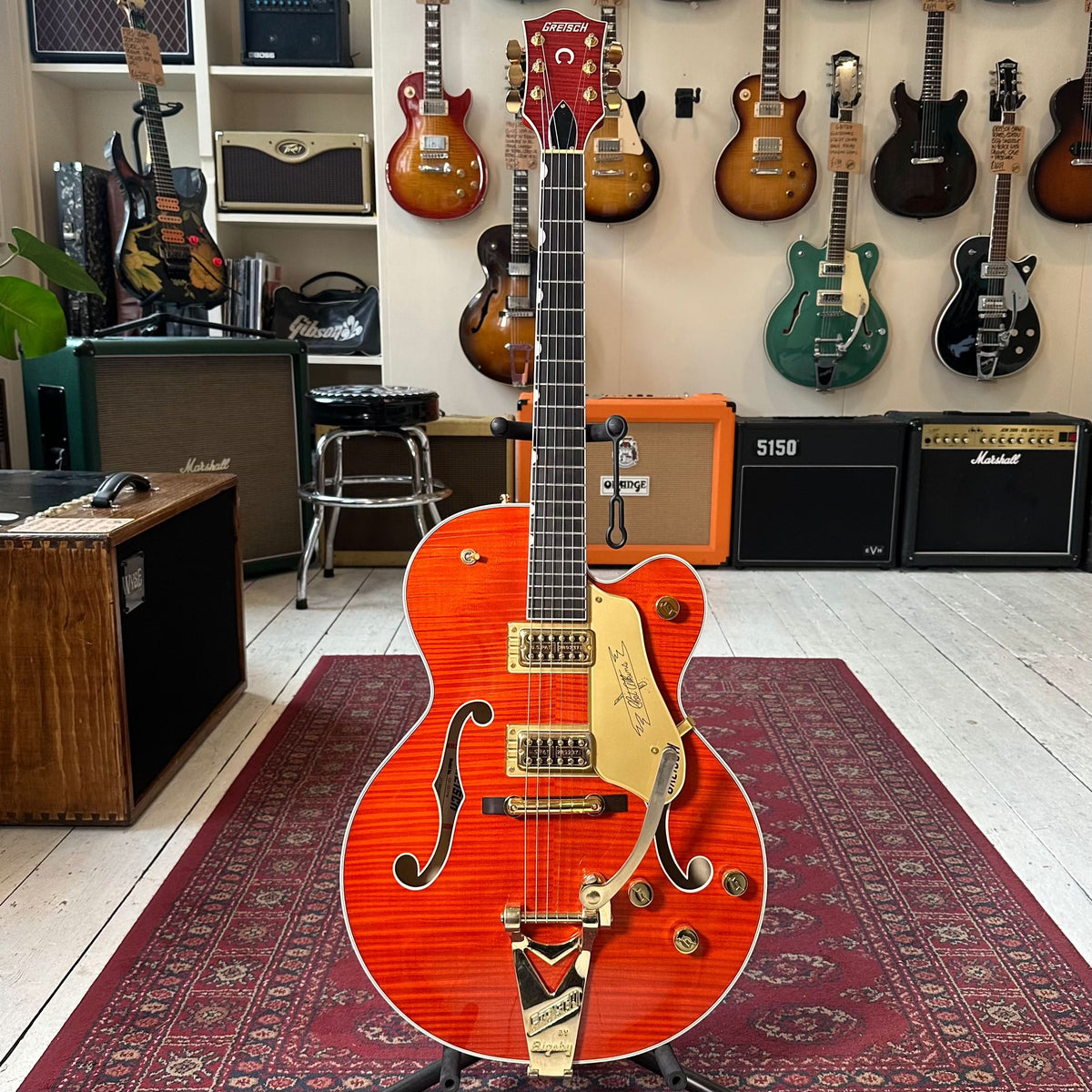 Gretsch G6120TFM Players Edition Nashville Hollow Body with String - Thru Bigsby - Flame Maple - Orange Stain - Preowned