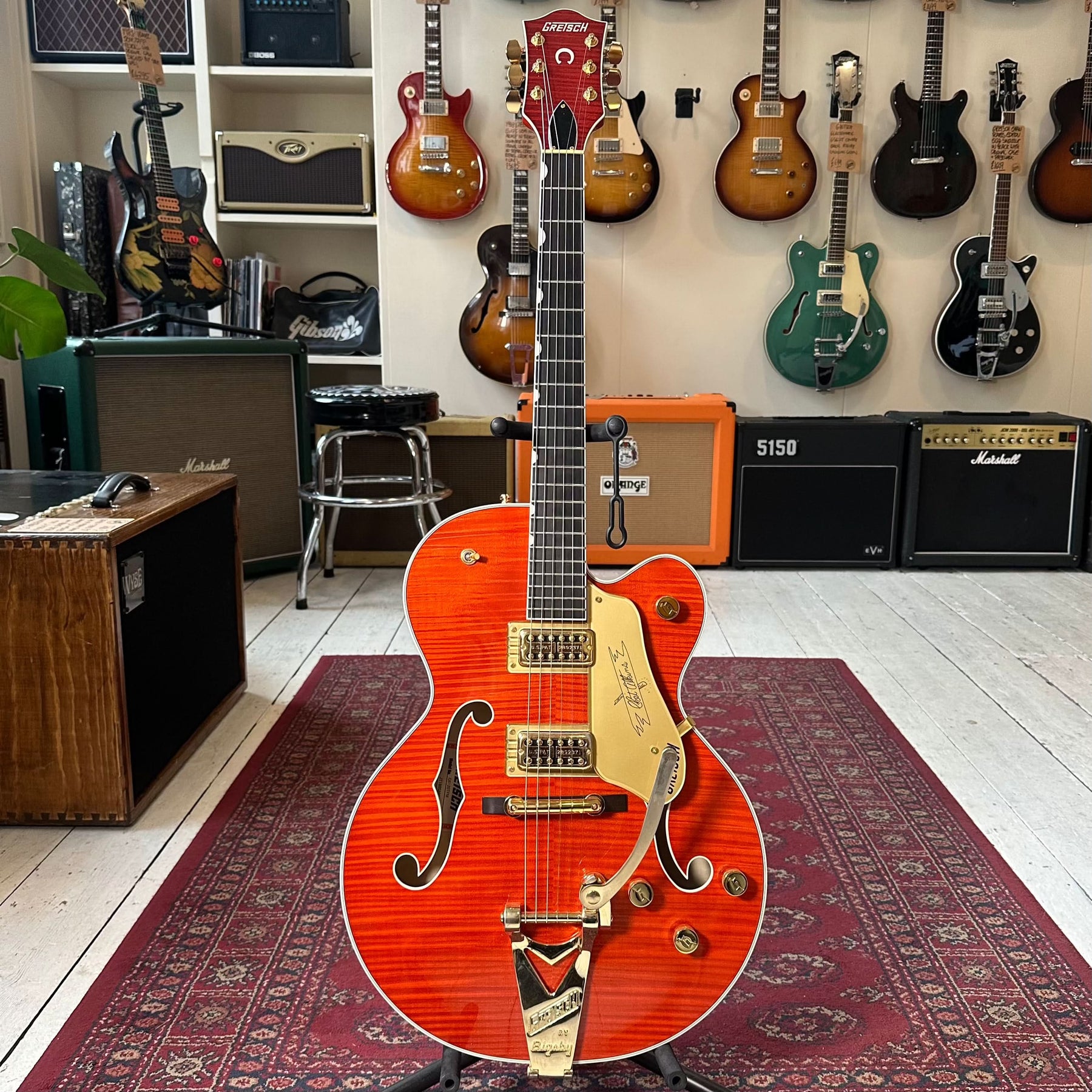 Gretsch G6120TFM Players Edition Nashville Hollow Body with String - Thru Bigsby - Flame Maple - Orange Stain - Preowned